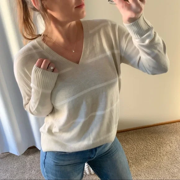 | loft • bridgette neutral stripe sweater • small | - Picture 1 of 7